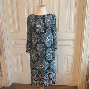 Wisp Elegant Teal and Black Patterned Dress